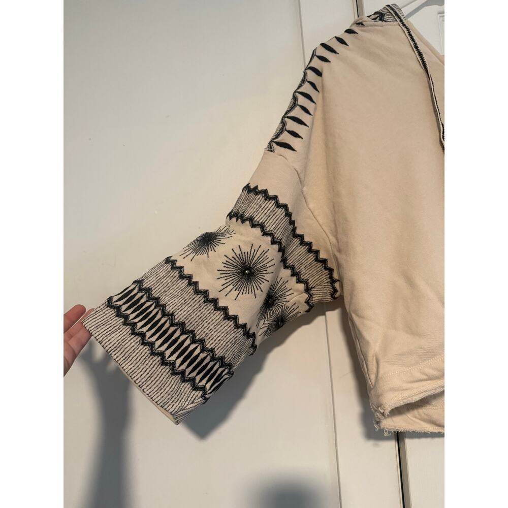 Anthropologie Embroidered Cropped Cream Hoodie Small - Picture 3 of 10